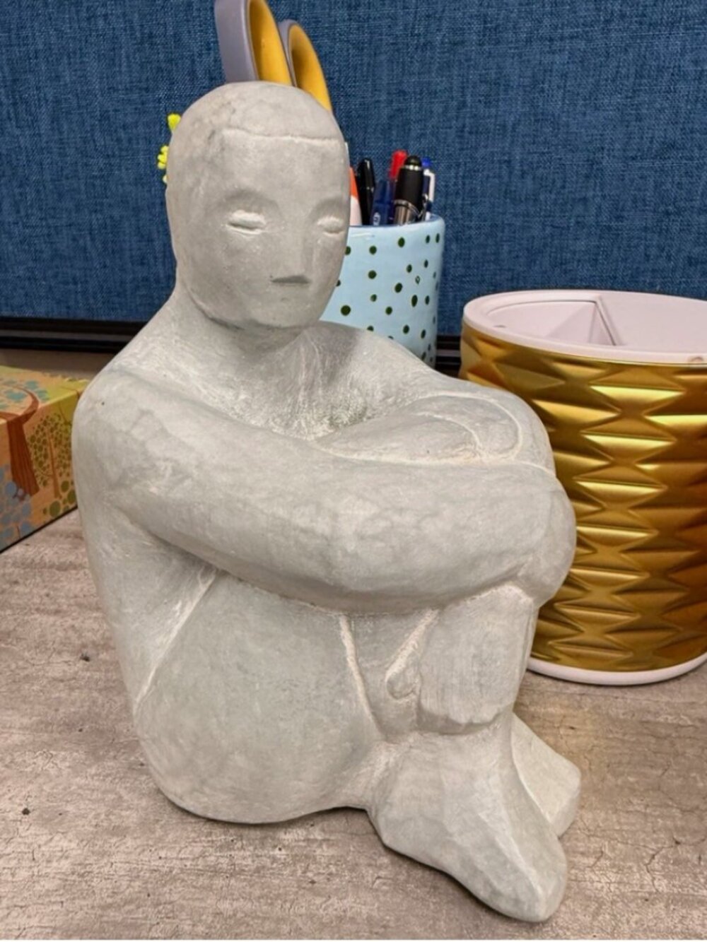 Vintage John Bloom “Thinker” Sculpture – Isabel Bloom Signed Concrete – 6.5”